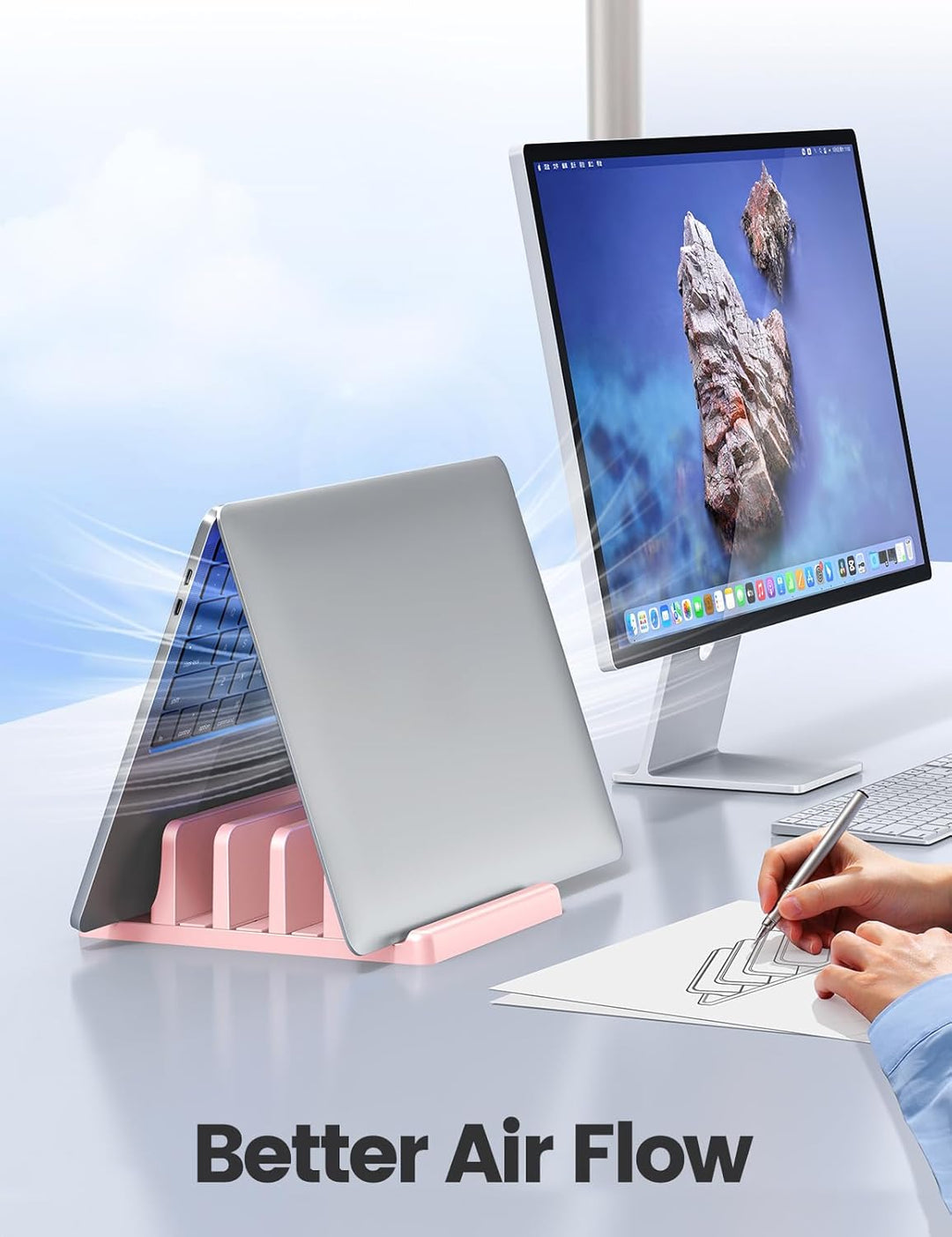 VAYDEER Vertikaler Laptopständer - Platzsparend & Verstellbar, 5-in-1, 3 Steckplätze, für MacBook, N