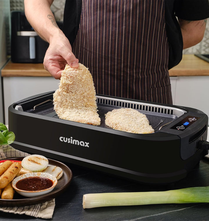 CUSIMAX Elektrogrill Tischgrill, 1500W Elektrogrill mit Deckel, Antihaftbeschichtung Grillplatte & G