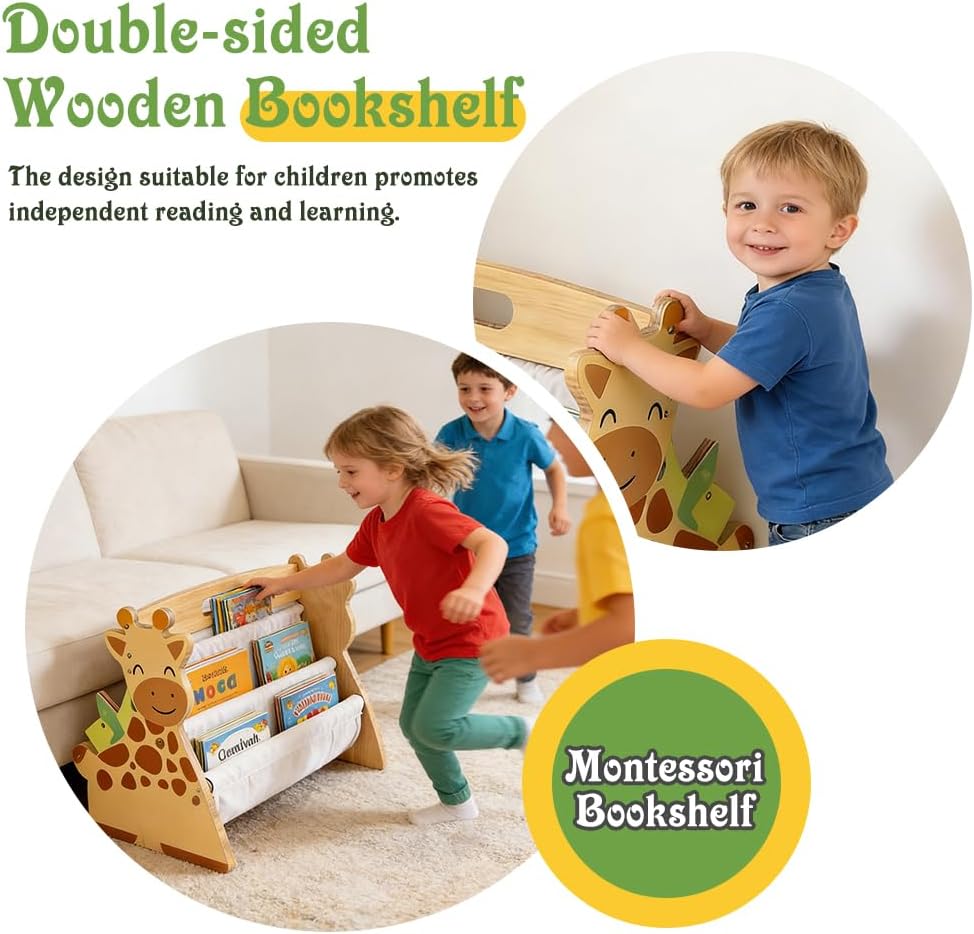 Bücherregal Kinder, Ddoppelseitiges Bücherregal Holz, Montessori Kinderrega, Bücherkiste Kinder mit