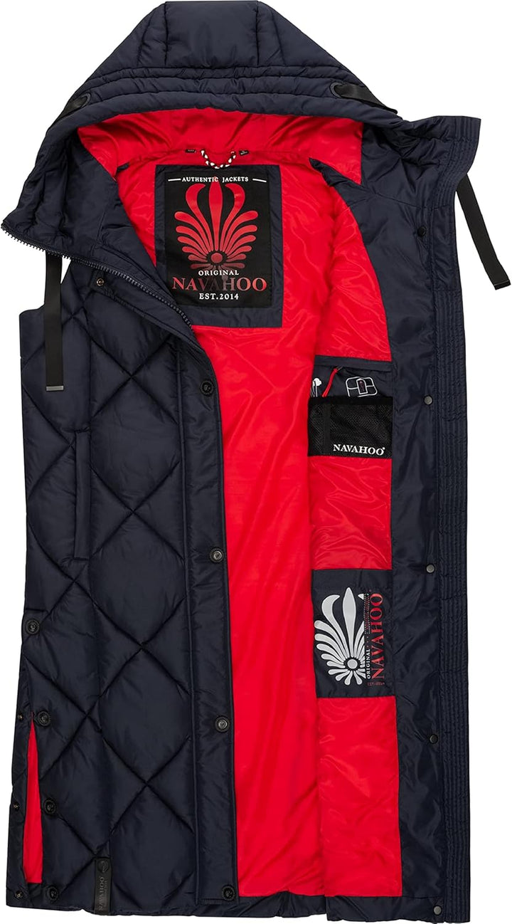 Navahoo warme Damen Winter Steppweste lang mit Kapuze Schnuckel XS-XXL XS Navy, XS Navy