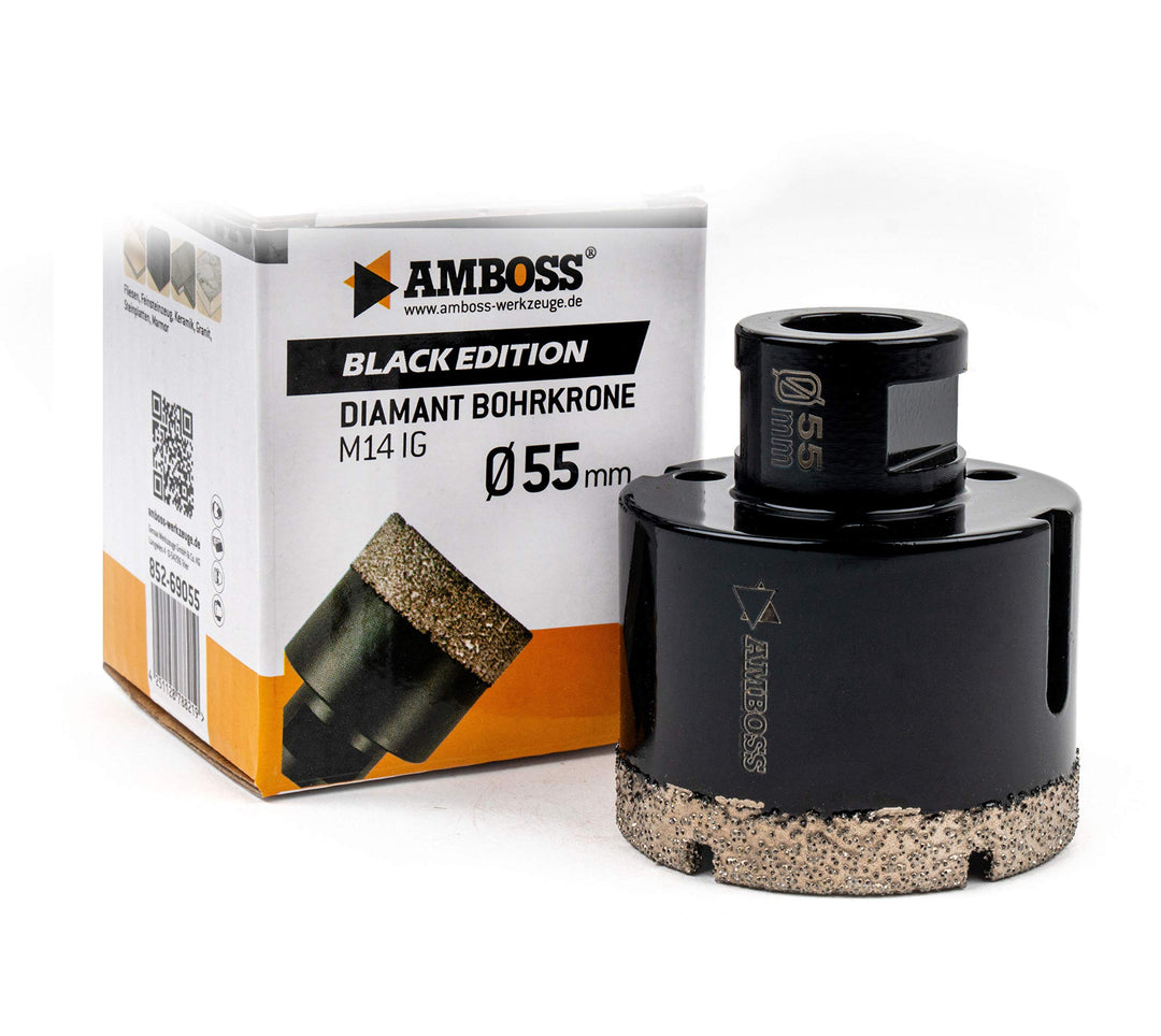 Amboss - Diamant Bohrkrone 55 mm (M14) für Winkelschleifer | Geeignet für Feinsteinzeug, harte Flies