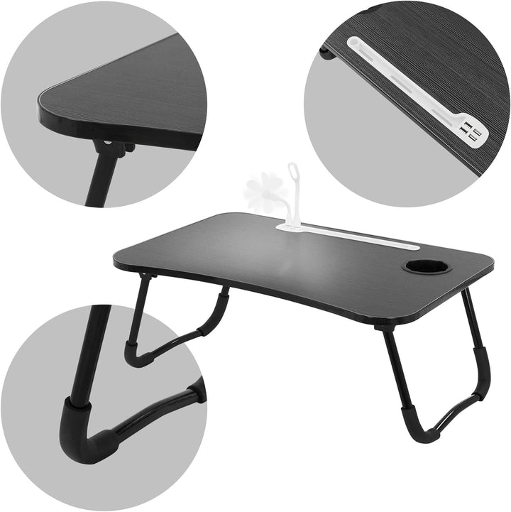 ML-Design Laptoptisch fürs Bett/Sofa, Schwarz 60x40 cm, Betttisch klappbar, Notebook Tisch mit 4 USB