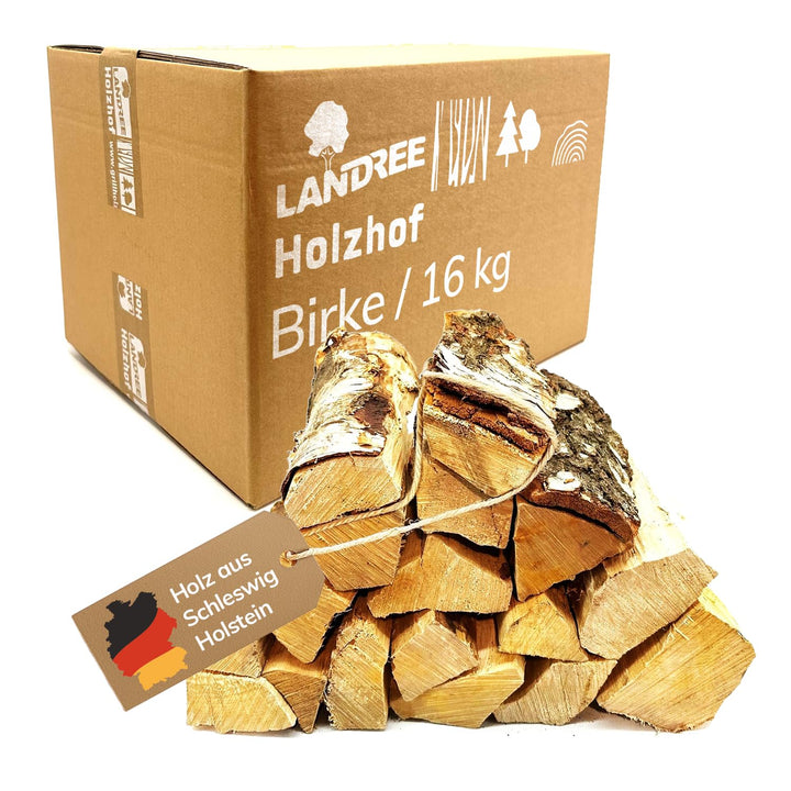 Landree® BIRKE 16Kg Kaminholz, Brennholz, Feuerholz, ofenfertig, ca 30cm Scheitlänge direkt vom Fami