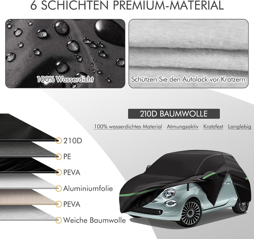 MaxAwe Autoabdeckung Wasserdicht für FIAT 2007–2024 500/500C/500E/Abarth 500, 210D Vollgarage Autopl