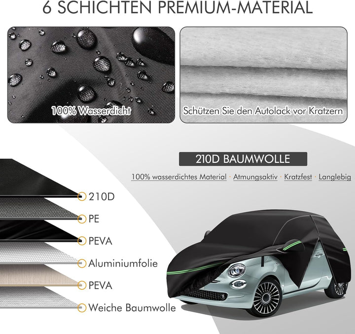 MaxAwe Autoabdeckung Wasserdicht für FIAT 2007–2024 500/500C/500E/Abarth 500, 210D Vollgarage Autopl