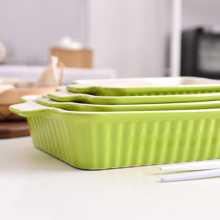 MALACASA Auflaufform, 4-teilig Set Gross & Klein Stapelbar Backformen (37, 30, 28, 24 cm) | Rechteck