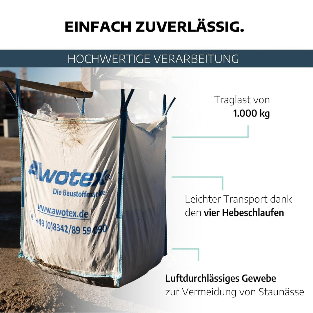 10 Stück Big Bag beschichtet in 90 x 90 x 110 cm I Säcke mit 4 Hebeschlaufen I mit 1000kg Traglast I