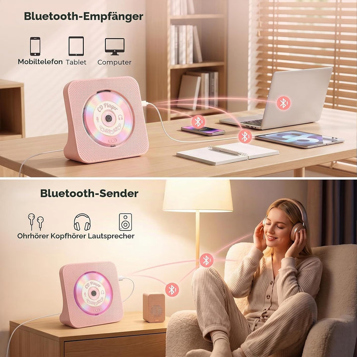 KOVCDVI CD Player mit Lautsprecher CD Player Bluetooth 5.0 CD-Player Desktop mit Fernbedienung Staub