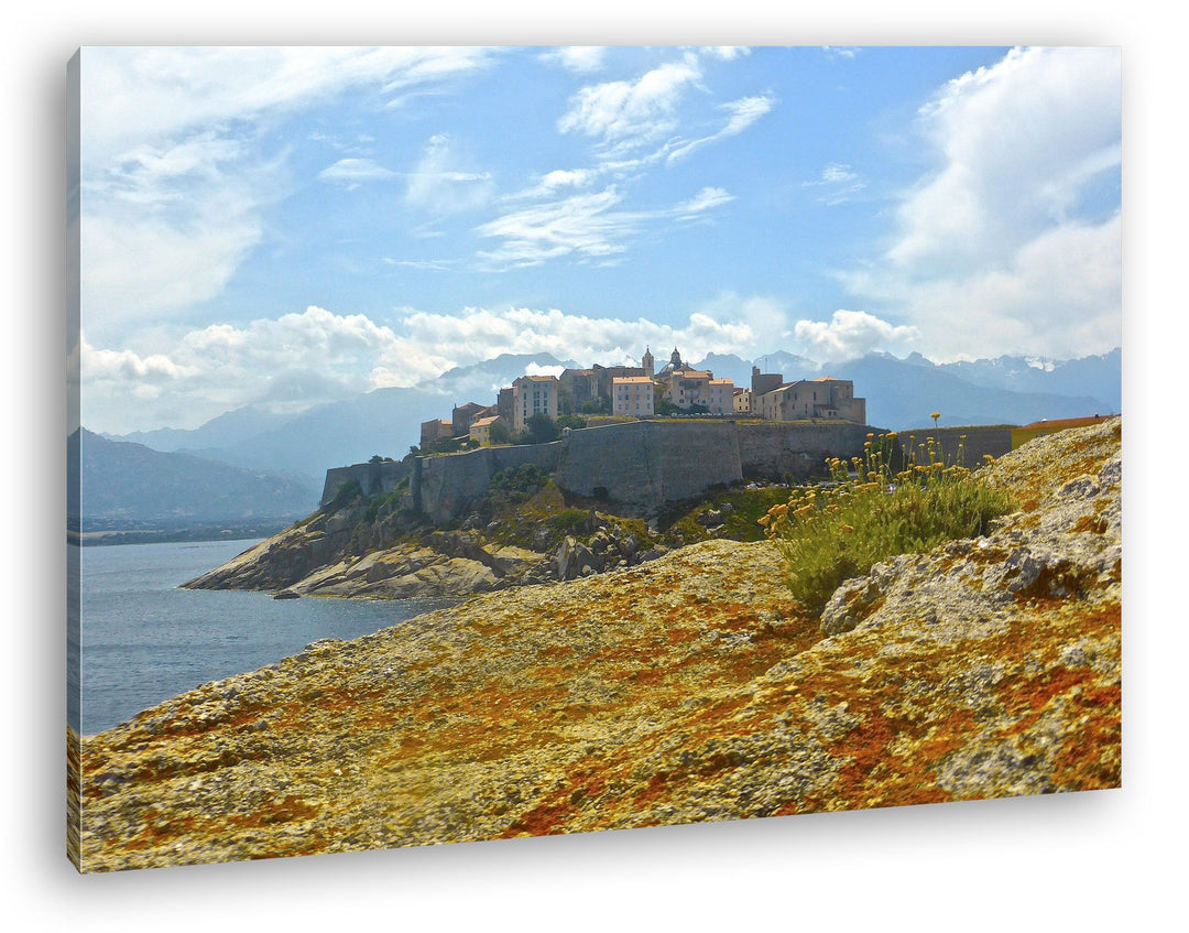 deyoli Küsten Festung in Korsika Format: 100x70 als Leinwandbild, Motiv fertig gerahmt auf Echtholzr