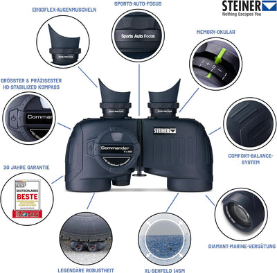 STEINER Marine-Fernglas Commander 7x50c - Grösster und präzisester Kompass, deutsche Qualitätsoptik,