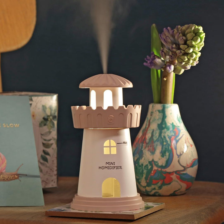 Hellum Luftbefeuchter dekorativ, tragbarer Mini Luftbefeuchter Leuchtturm in rosa, Leuchtturm Diffus