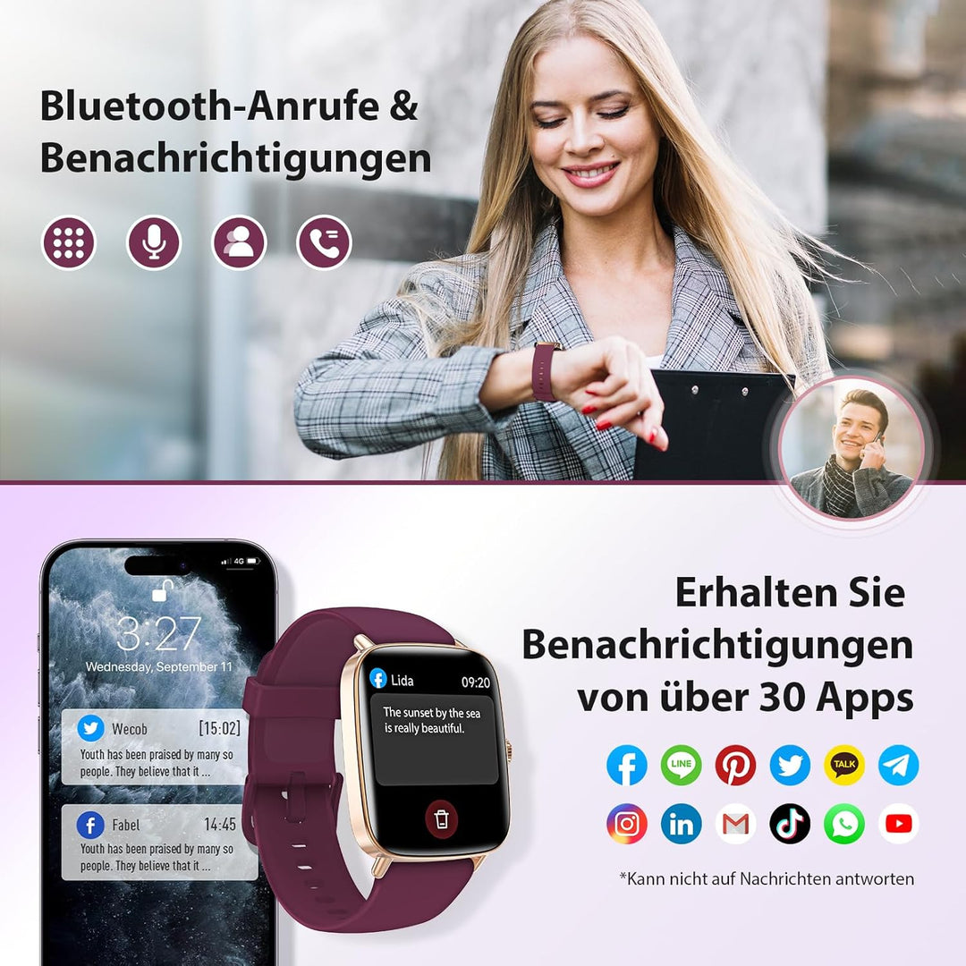 Yoever Smartwatch Herren Damen mit Telefonfunktion - 1.85" Fitnessuhr Herren mit Herzfrequenz SpO2 S