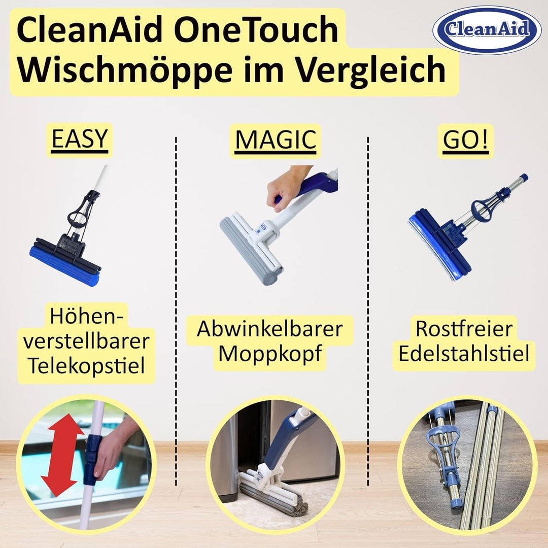CleanAid OneTouch Magic Wischmopp Bodenwischer - saugstarker PVA Schwamm - Bodenwischen ohne nasse u