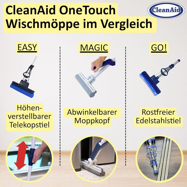 CleanAid OneTouch Magic Wischmopp Bodenwischer - saugstarker PVA Schwamm - Bodenwischen ohne nasse u