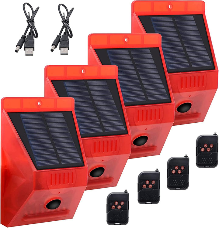 Solar Alarmanlage Blitz Hell mit Fernbedienung Bewegungsmelder Draussen Alarm Hell 129db Ton Sicherh