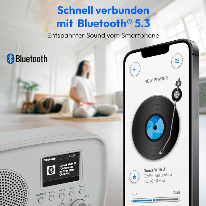 MEDION DAB+ Radio mit Bluetooth DRE-1 (DAB Plus, UKW Radio, Tropfwasserschutz, Teleskopantenne, Weck