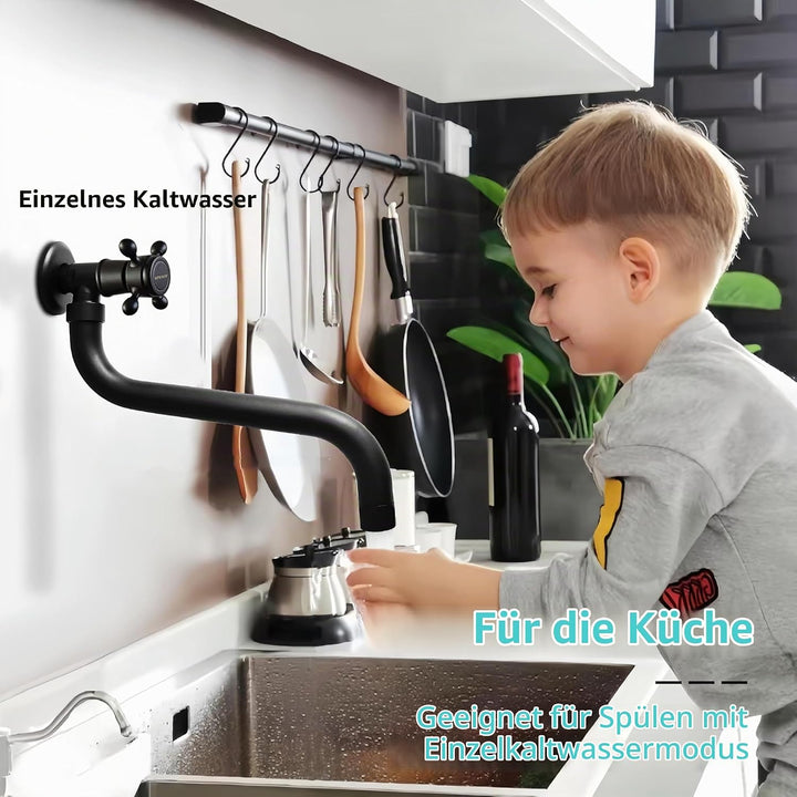 KOPYFANTAP Wasserhahn Wandmontage Kaltwasser, Messing Wand 360°Drehbar Waschtischarmatur, Single Kal