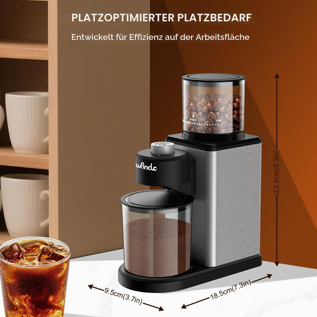 Wancle Elektrische Kaffeemühle mit Kegelmahlwerk - 25 einstellbare Mahlgrade für Espresso/French Pre