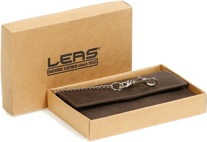 LEAS Bikerbörse Langbörse mit Chrom-Kette im Vintage-Stil MCL in Echt-Leder, braun Chain-Series