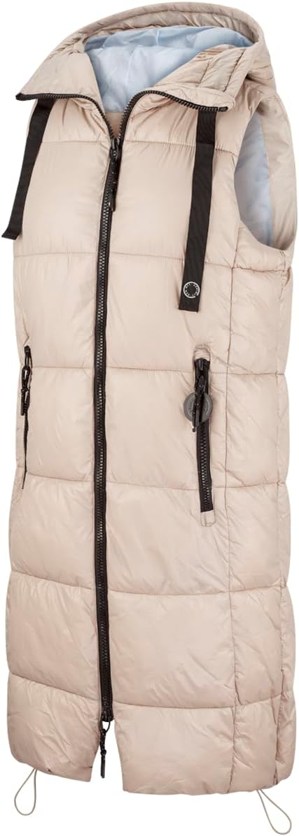 DENIMFY Steppweste Damen lang mit Kapuze Regular Fit DFCaro Weste Knielang Outdoor Reissverschluss T