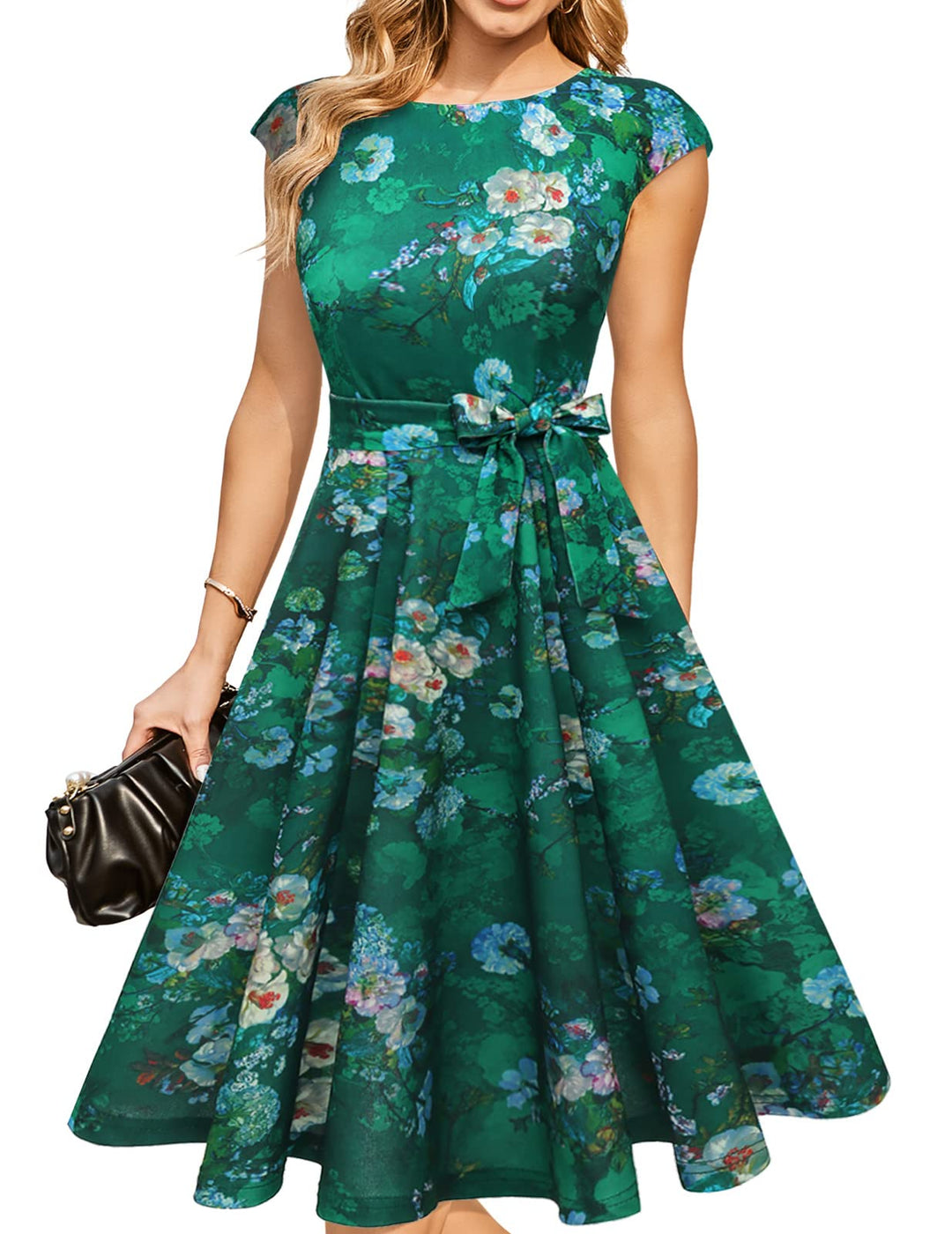 DRESSTELLS Cocktailkleid Damen Festliche Kleider 1950er Knielang Rockabilly Hochzeitkleid Swing Part