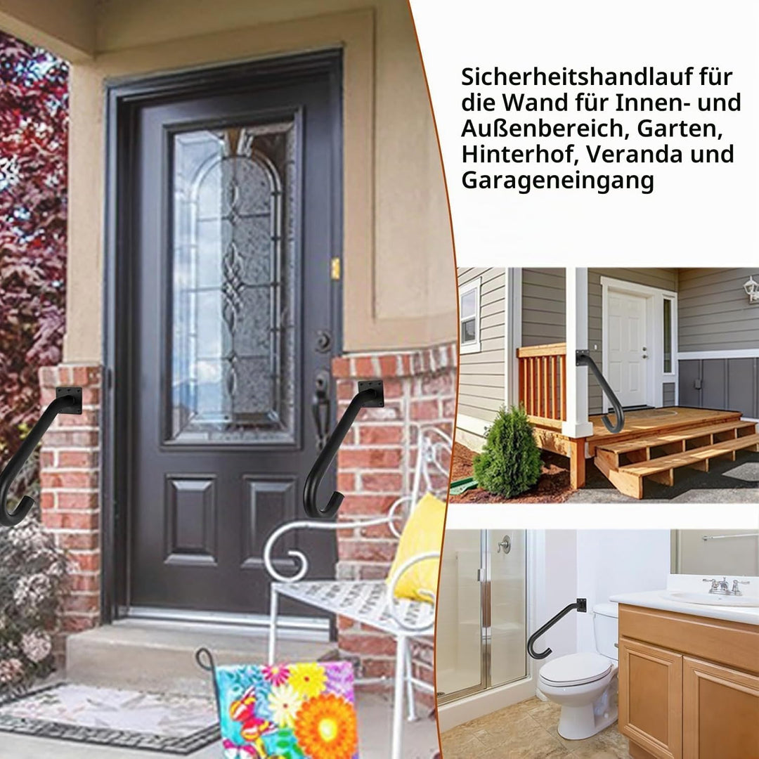 VANROUG 2 Stück Schwarze Übergangshandläufe Handläufe für Outdoor-Stufen, Fit 1 oder 2 Stufen Outdoo