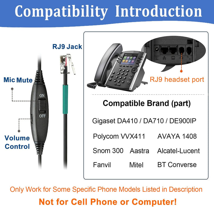 Telefon Headset RJ9 mit Mikrofon Noise Cancelling, Festnetztelefon Kopfhörer für Gigaset DA710 Polyc