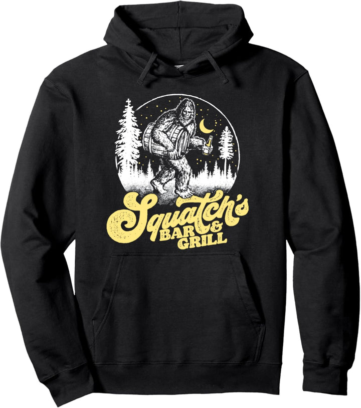 Funny Beer Drinking Bigfoot - Vintage Squatch's Bar & Pub Pullover Hoodie