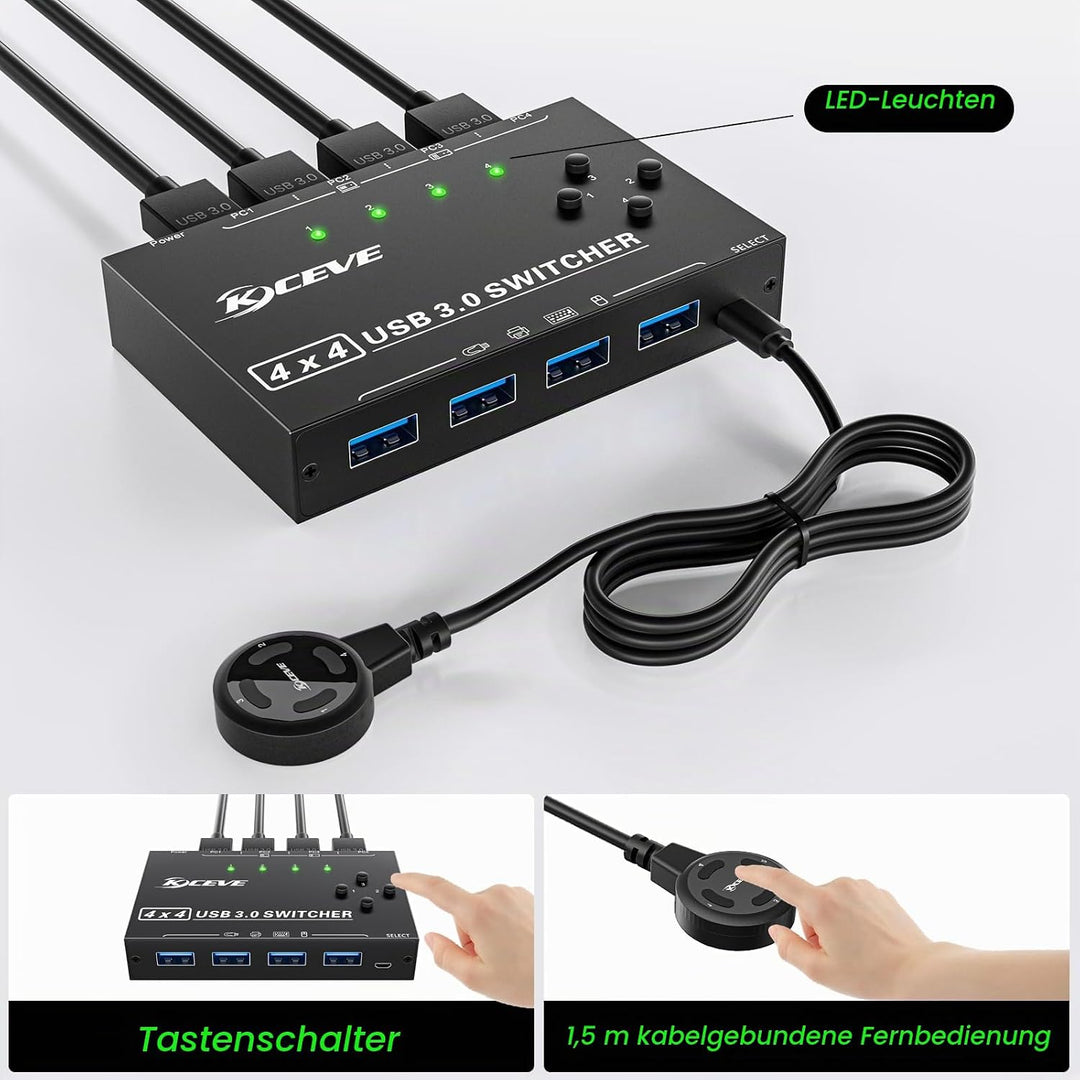 USB 3.0 Switch 4 PC, YOUTINGHDAV 4 in 4 out USB Switch 3.0, USB Switch Box für Tastatur, Maus, Druck