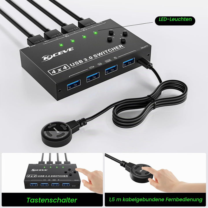 USB 3.0 Switch 4 PC, YOUTINGHDAV 4 in 4 out USB Switch 3.0, USB Switch Box für Tastatur, Maus, Druck