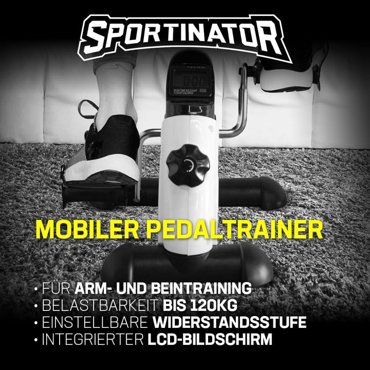 SPORTINATOR Mobility Mini Pedaltrainer – Heimtrainer für Beine & Arme, Einstellbarer Widerstand, LCD