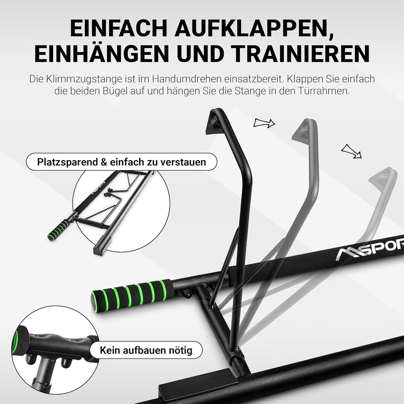 MSPORTS Klimmzugstange Premium | Türreckstange für Türrahmen Ohne Schrauben | Tür Reck Stange