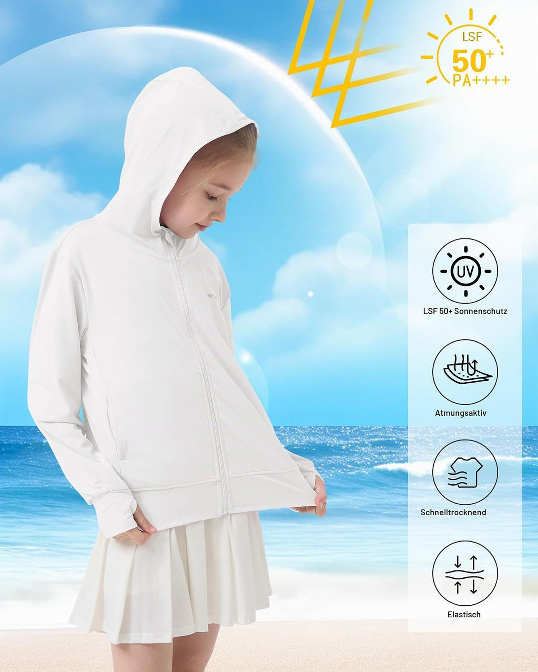 Rolanko Mädchen Sommerjacke mit Daumenlöchern Langarm Sonnenschutz Schnell Trocknend Reissverschluss