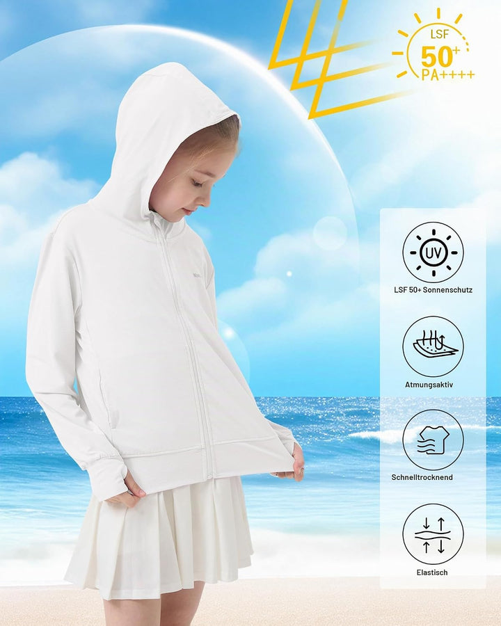 Rolanko Mädchen Sommerjacke mit Daumenlöchern Langarm Sonnenschutz Schnell Trocknend Reissverschluss