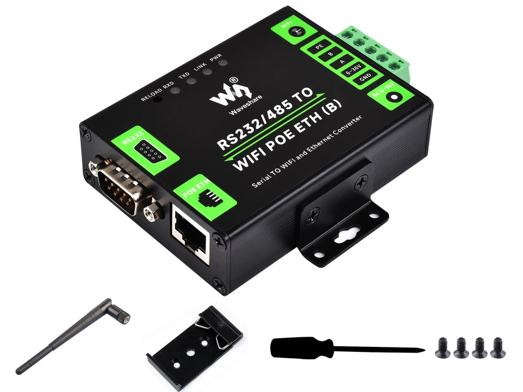 Waveshare RS232/485 to WiFi and RJ45 Ethernet Converter Module with POE Function, Industrial Grade S