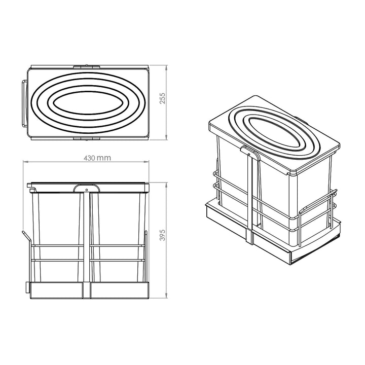 ROOMART Einbau-Mülleimer Küche ausziehbar 2x12L Mülltrennsystem Unterschrank Hellgrau Schwarz (Hellg