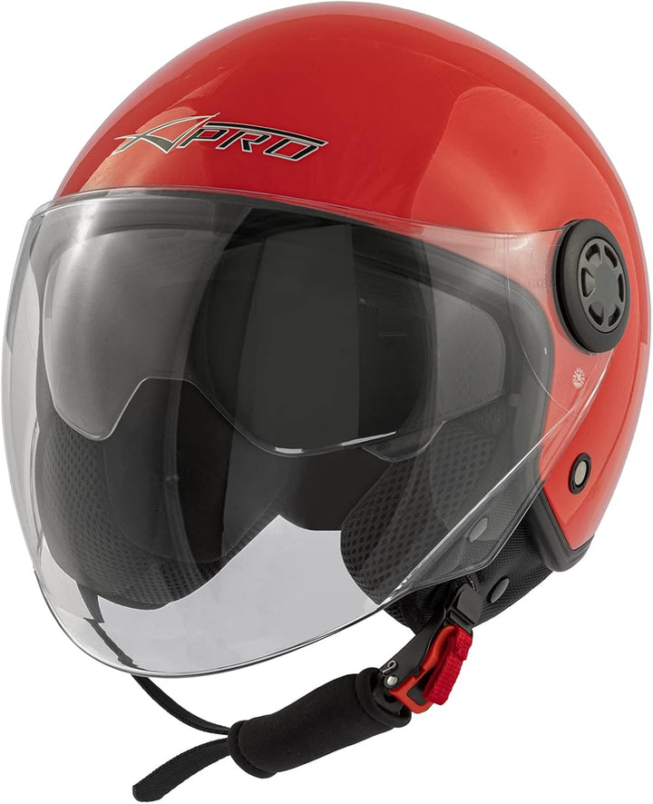 Jethelm Roller Motorrad Helm Zugelassen ECE2205 Lange Klares Visier Sonnenblende 59-60 cm ( L) Rot,