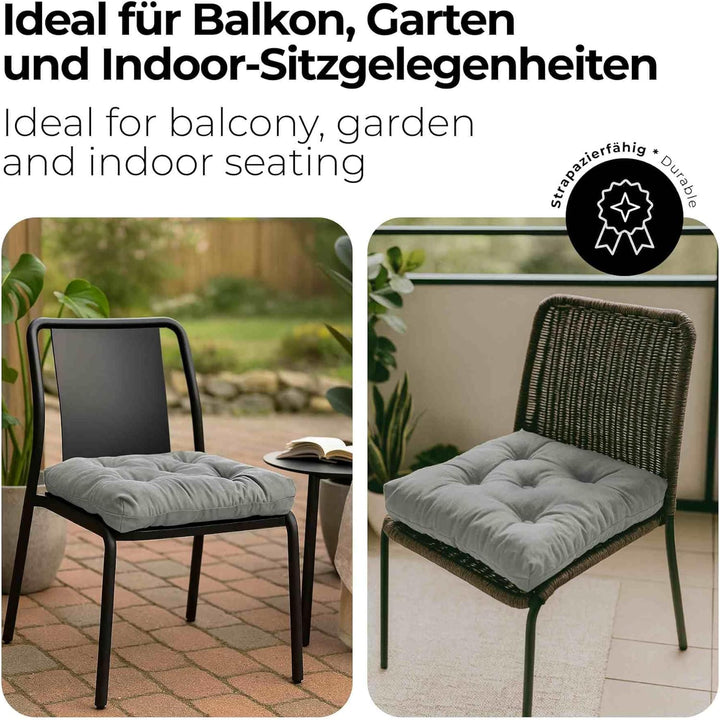 etérea Sitzkissen 42x42 cm 2er Set - Grau 8 cm hoch - Bodenkissen für Indoor, Outdoor, Küche, Garten