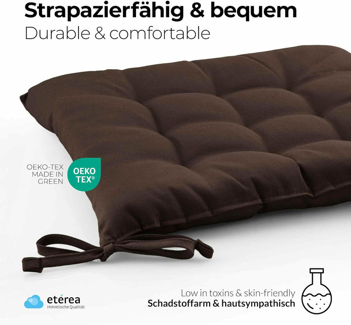 etérea 2er Set Sitzkissen Outdoor 40x40 mit Bändern - Stuhlkissen Braun für Gartenstuhl &amp; Innenberei