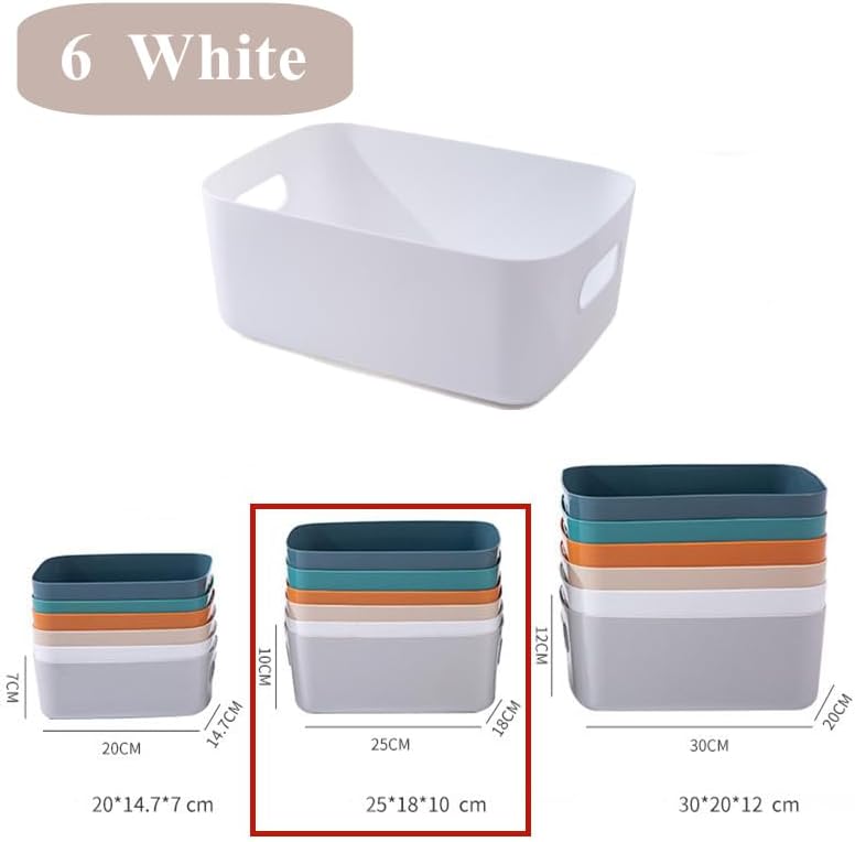 6 Weiss Grosses Aufbewahrungsbox Kunststoff Aufbewahrungskorb mit Griffen 25×18×10cm,Küchenschrank O