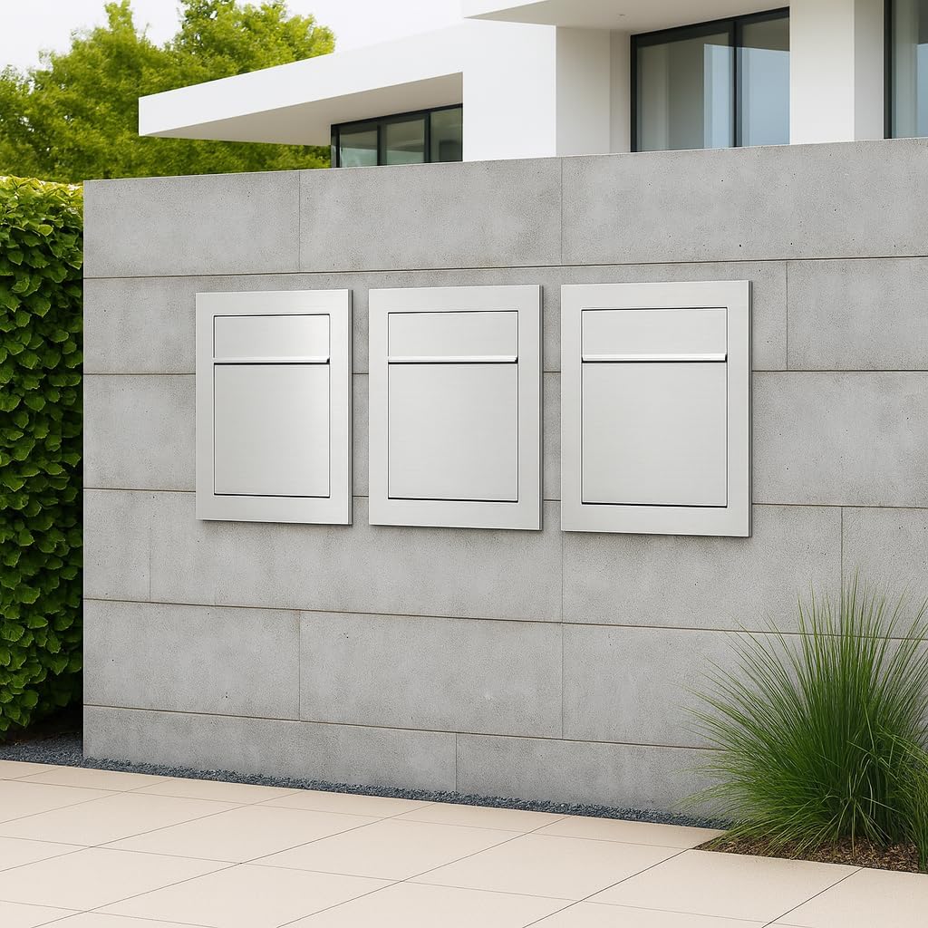 Unterputz Briefkasten Edelstahl INOX Einbaubriefkasten flächenbündig wetterfest Wandmontage mit Schl