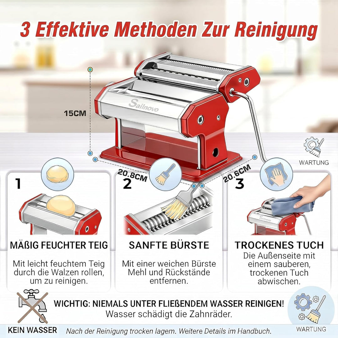 Sailnovo Nudelmaschine Pasta Maker 180 Aluminiumlegierung mit 9 Einstellbaren Stärkeeinstellungen un