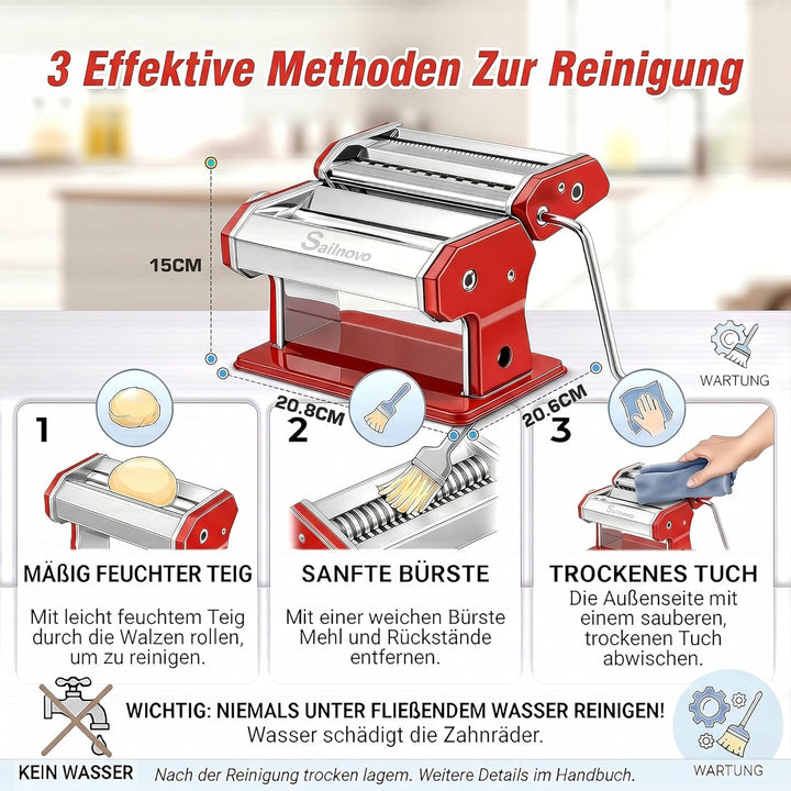 Sailnovo Nudelmaschine Pasta Maker 180 Aluminiumlegierung mit 9 Einstellbaren Stärkeeinstellungen un