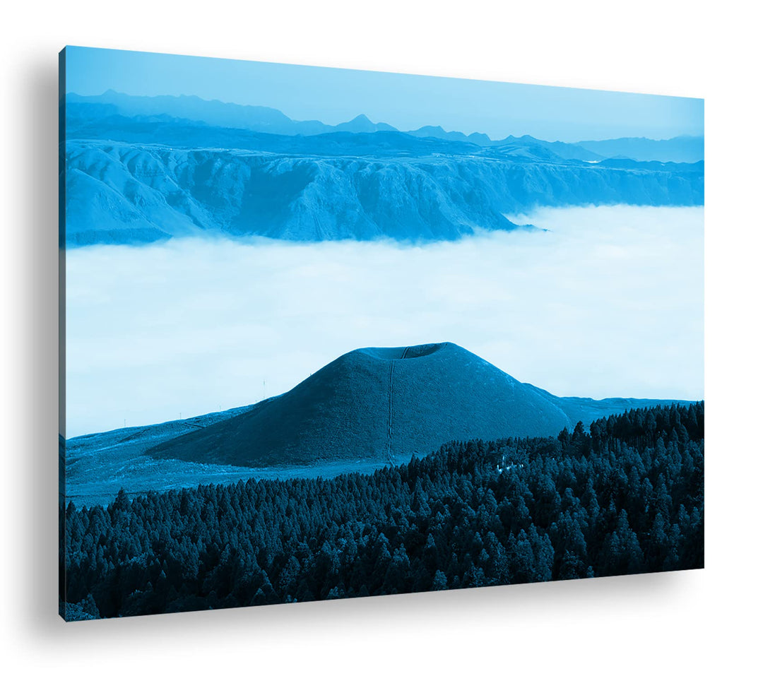 deyoli Aso Komezuka Vulkan in Japan Format 60x40 Effekt: Monocrome Blau als Leinwandbild, Motiv fert