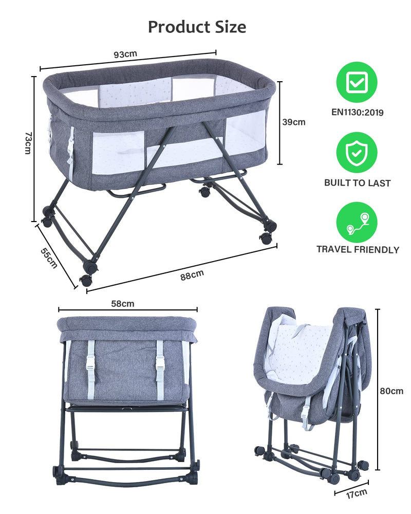 UBRAVOO Faltbares beistellbett Baby, Grab-and-go Baby Bett mit Matratze & Rädern für Neugeborene, Ki