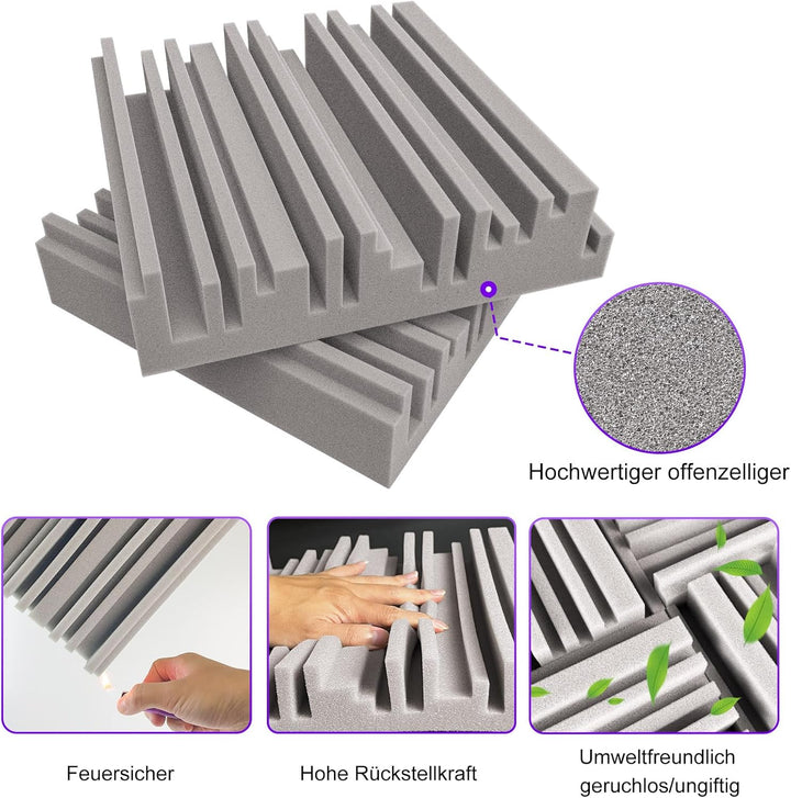 BXI Dichte Akustikschaum-Paneele, 30 x 30 x 5 cm 18 Stück – Breitband-Schallabsorber, dicke Schalldä