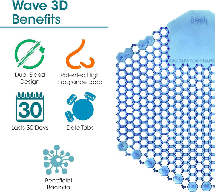 WAVE 3D - Pissoir & Urinal Einsatz - 30 Tage Frischewirkung - Set mit 8 Düften, je 2 Stück
