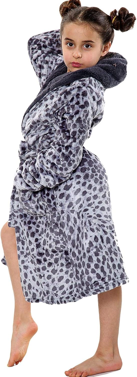 A2Z 4 Kids Weicher Leoparden Print Bademantel Morgenmantel Nachtwäsche Fleece Kapuze Strand Baden Sc