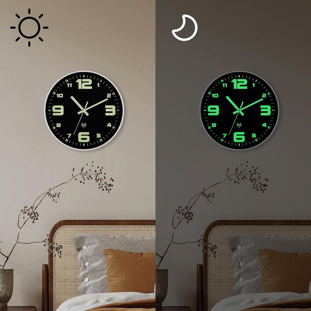 Funkuhr Wand Wanduhr Funk lautlos Leuchtend im Dunkeln Funkwanduhr Wanduhr Ohne Tickgeräusche Geräus