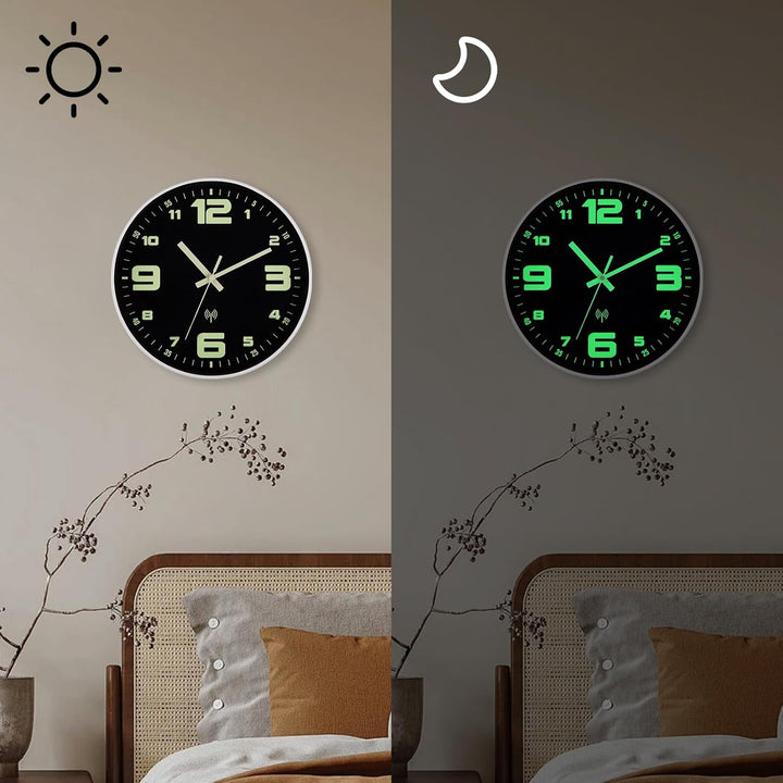 Funkuhr Wand Wanduhr Funk lautlos Leuchtend im Dunkeln Funkwanduhr Wanduhr Ohne Tickgeräusche Geräus